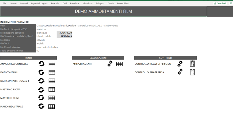 Home page del modello di calcolo degli ammortamenti con excel-Power Pivot